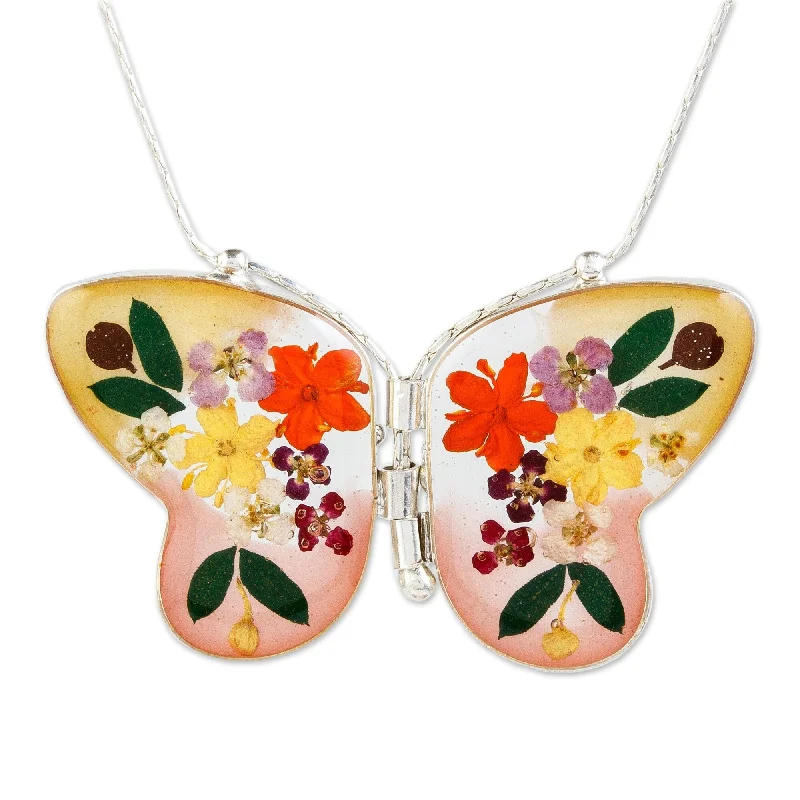 Solid link necklaces-Novica Handmade Yellow Mexican Butterfly Natural Flower Pendant Necklace