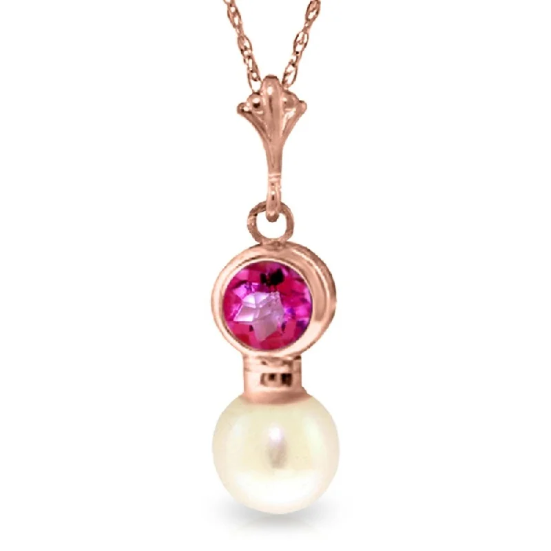 Citrine pendant necklaces-14K Rose Gold Necklace w/ Pink Topaz & Pearl