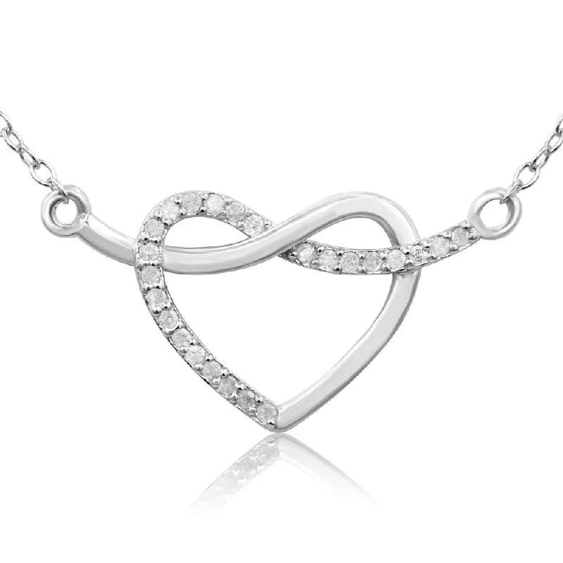 Glossy pearl necklaces-Marquee 1/10 Carat TW Diamond Heart Crossover Necklace In .925 Sterling Silver