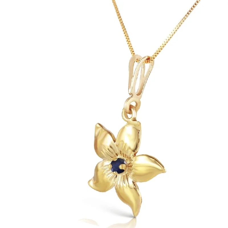 Worn charm necklaces-0.1 Carat 14K Solid Gold Flower Necklace Natural Sapphire