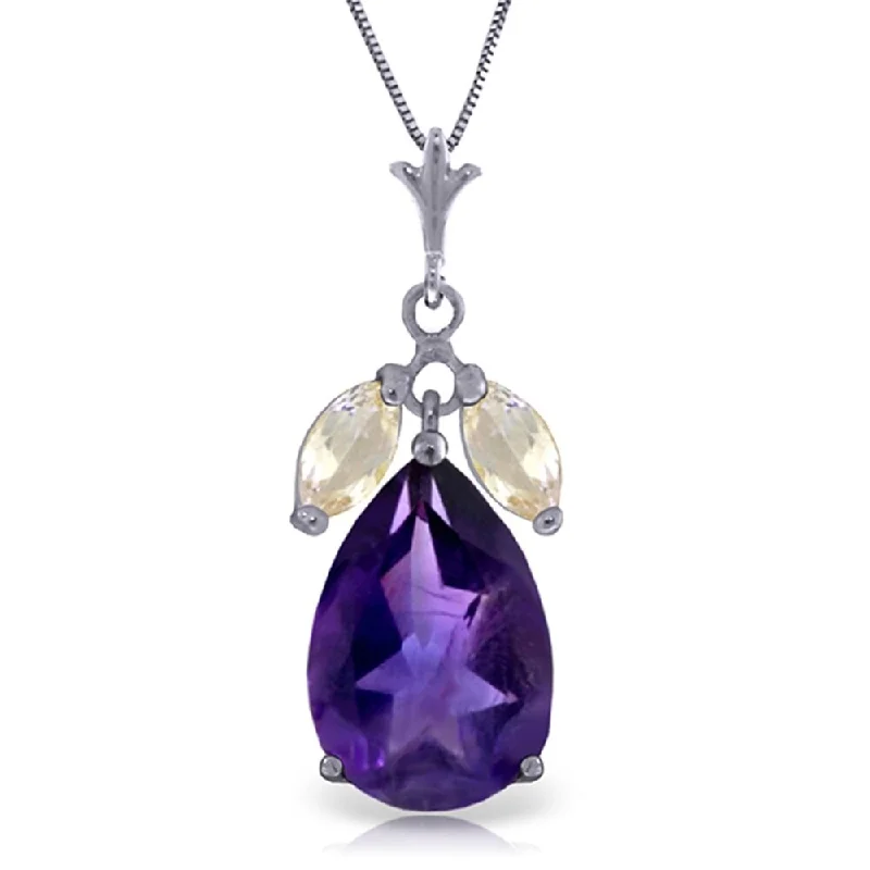 Lapis gem necklaces-6.5 Carat 14K White Gold Necklace Purple Amethyst White Topaz