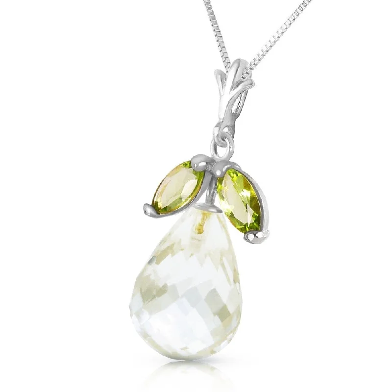 Lunar glow necklaces-7.2 Carat 14K Solid White Gold Necklace Natural Peridot White Topaz