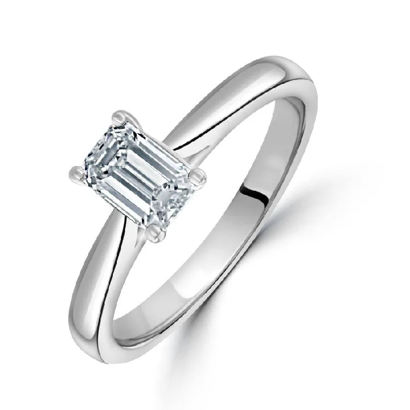 Round halo engagement rings-0.67ct Emerald Cut Diamond Solitaire Platinum Ring