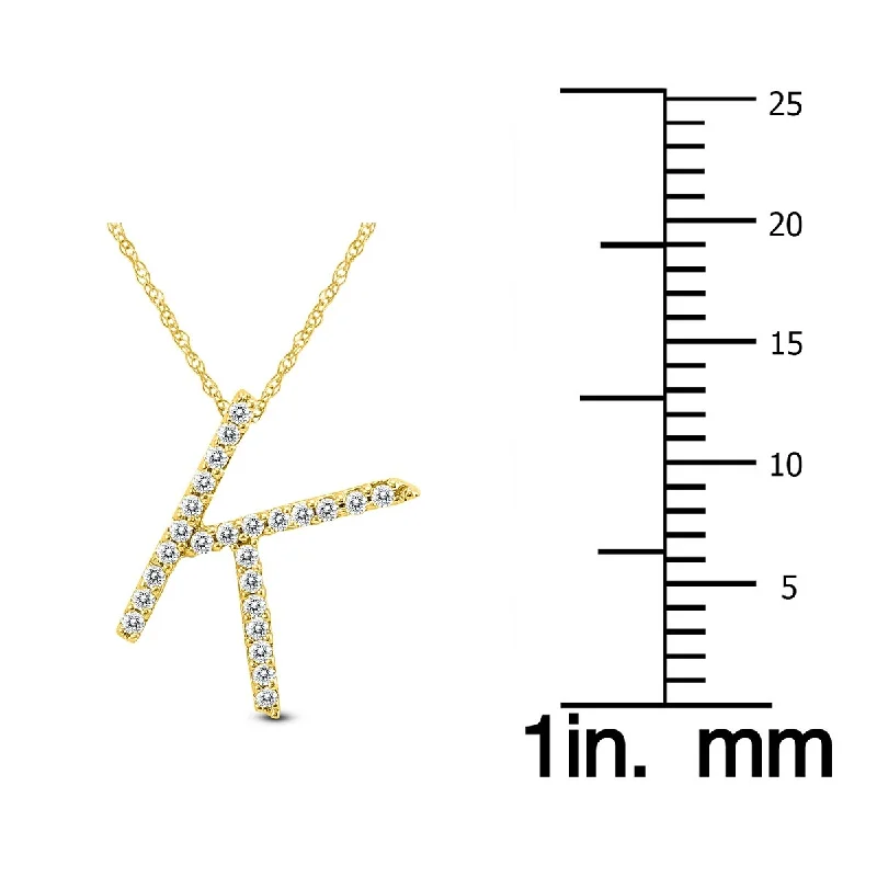 Light wood necklaces-Marquee 1/8 Carat TW K Initial Diamond Pendant Necklace in 10K Yellow Gold with Adjustable Chain