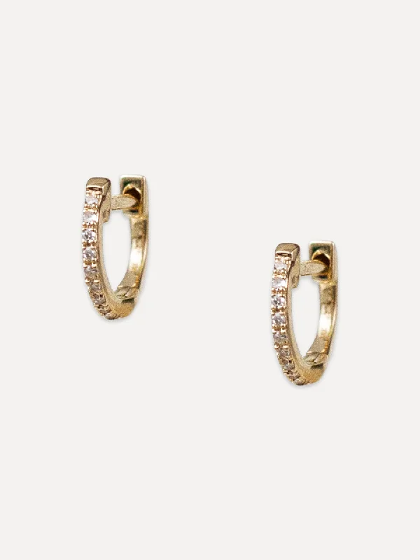 Bright gem earrings-14K Diamond Single Row Mini Huggies