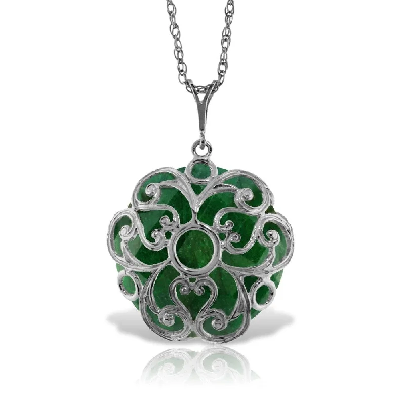 Nine-strand necklaces-14K Solid White Gold Necklace with Checkerboard Cut Round Dyed Green Sapphire