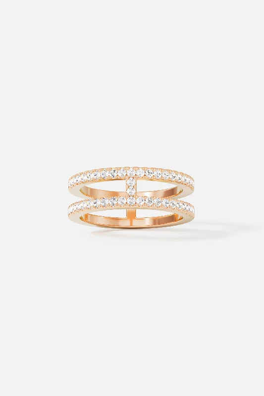 Glossy enamel rings-Double Line Pavé Ring