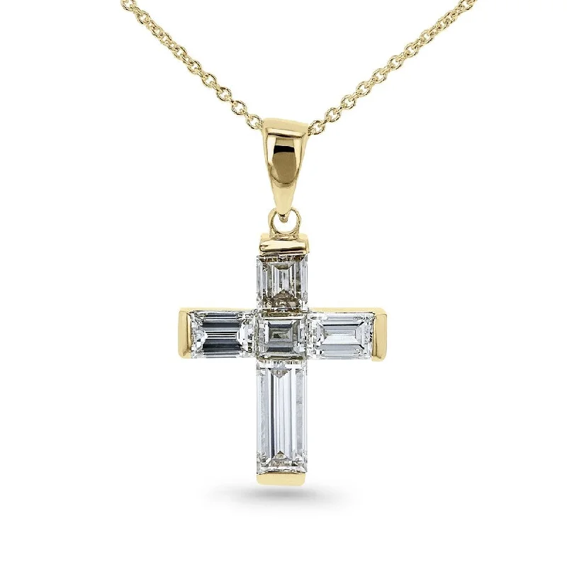 Tarnished silver necklaces-Annello by Kobelli 14k Yellow Gold 1 1/4 Carat TDW Baguette Diamond Cross Necklace (GH/VS)