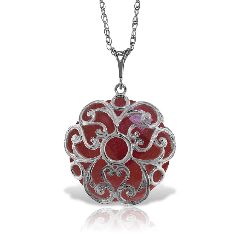 Alloy metal necklaces-14K Solid White Gold Necklace with Checkerboard Cut Round Dyed Ruby