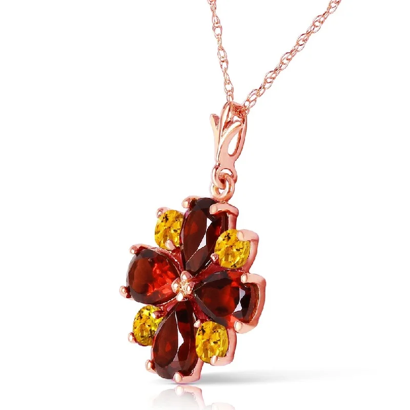 Curved gem necklaces-2.43 Carat 14K Solid Rose Gold Dark Passion Garnet Citrine Necklace