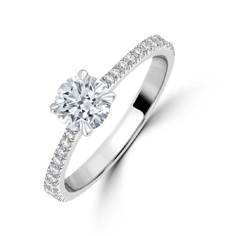 Beaded stone engagement rings-Platinum 0.71ct Round Brilliant Cut Diamond Solitaire Ring with Diamond Shoulders