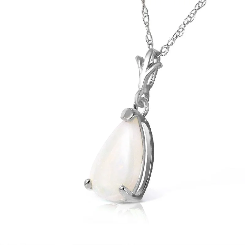 Radiant charm necklaces-0.77 Carat 14K Solid White Gold Necklace Natural Opal