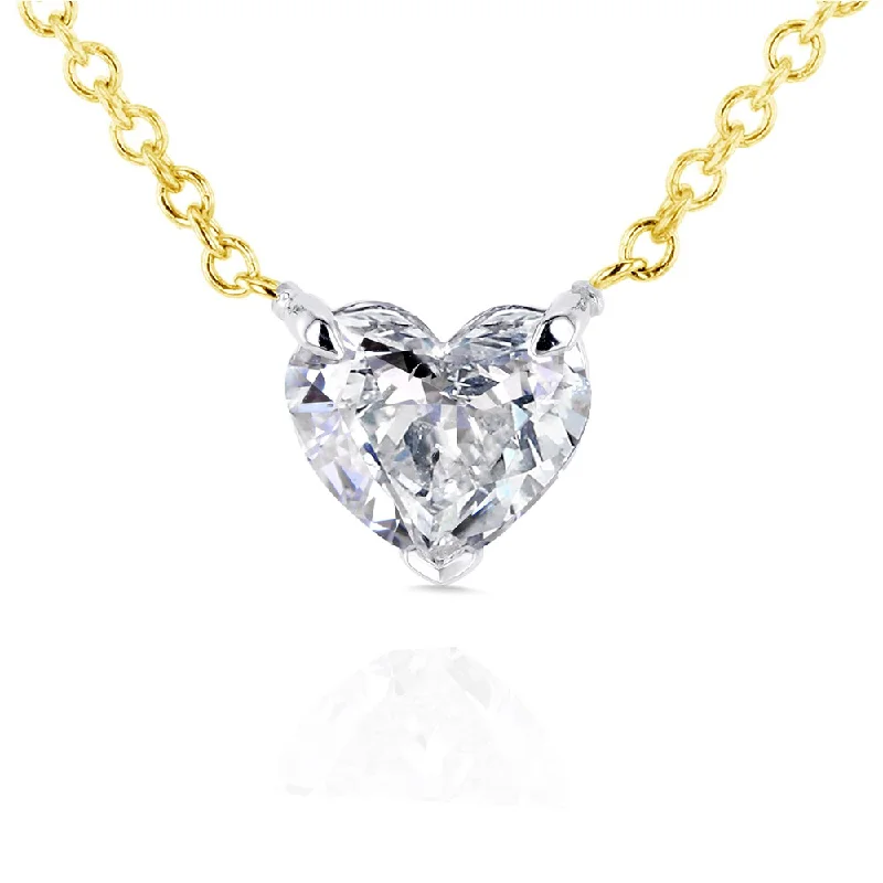 Chunky gem necklaces-Annello by Kobelli 14k Yellow Gold Floating Heart Certified 1/2ct Diamond Solitaire Necklace