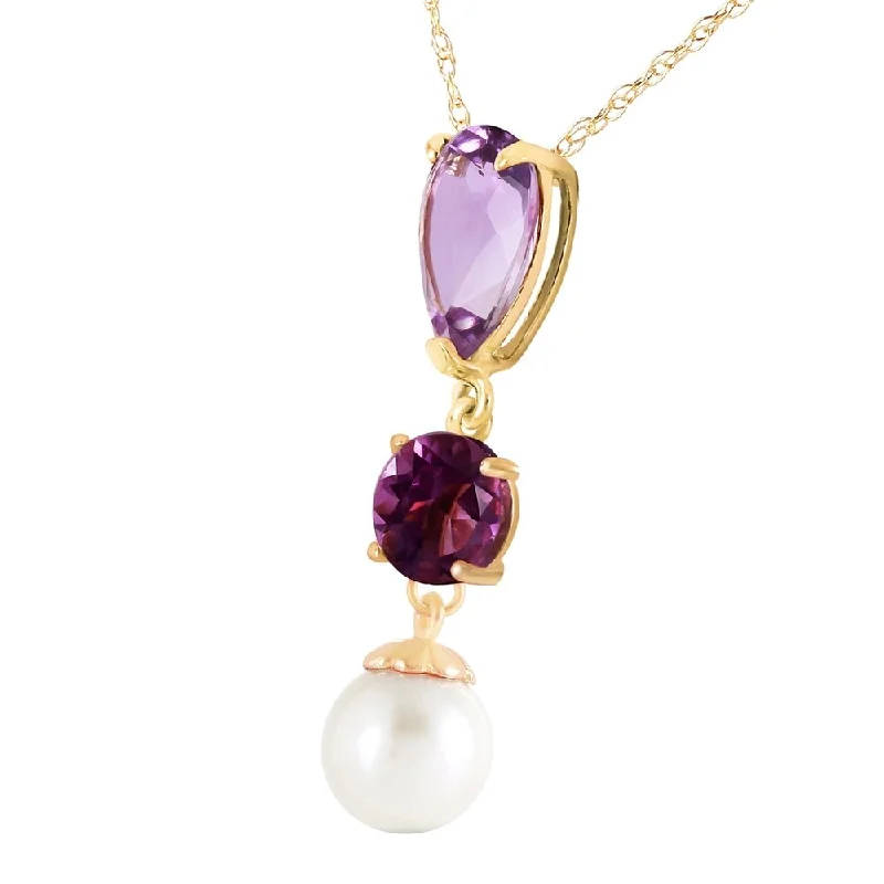 Coiled thread necklaces-5.25 Carat 14K Solid Gold Necklace Purple Amethyst pearl