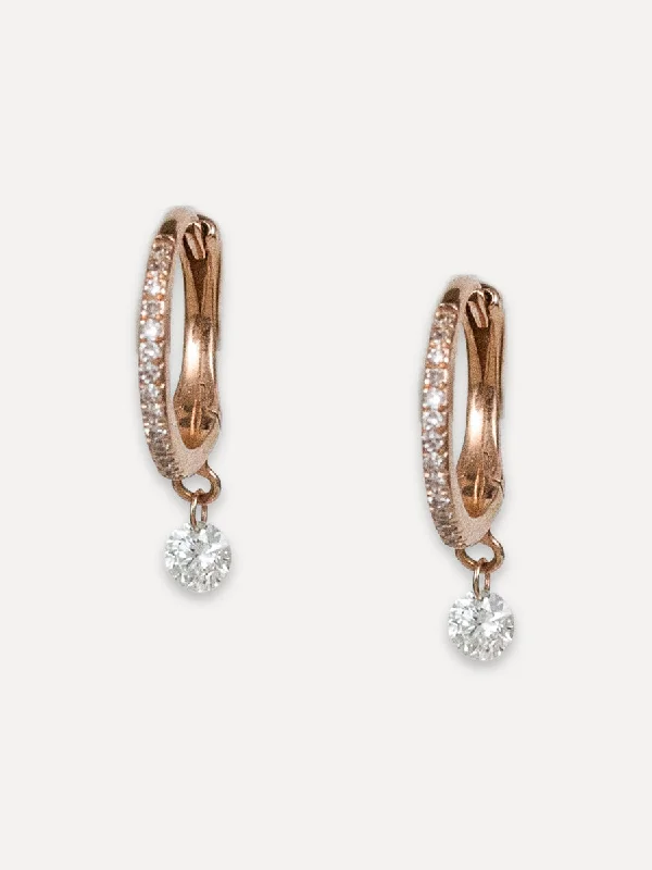 Raven feather earrings-14K Floating Diamond Pavé Huggies