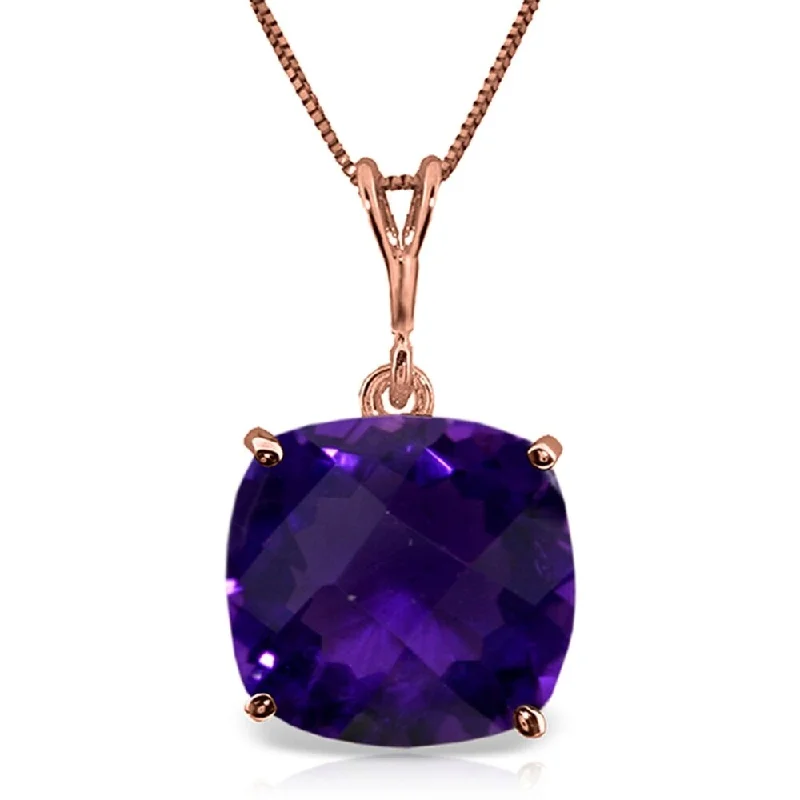 Smooth pendant necklaces-3.6 Carat 14K Rose Gold Necklace Natural Checkerboard Cut Purple Amethyst