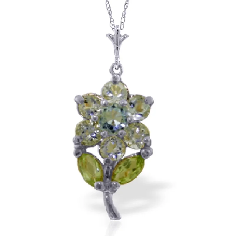 Dual gem necklaces-1.06 Carat 14K White Gold Flower Necklace Aquamarine Peridot