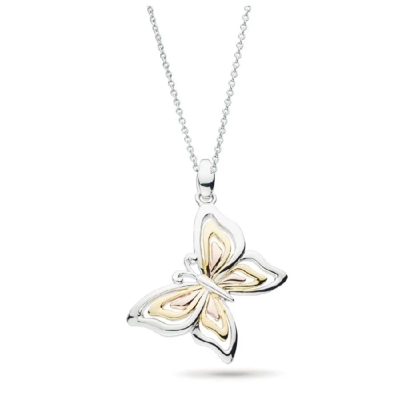 Aquamarine stone engagement rings-Silver & Yellow Gold Plated Blossom Flyte Butterfly Necklace