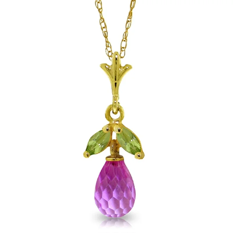 Smooth pendant necklaces-1.7 Carat 14K Gold Necklace Pink Topaz Peridot