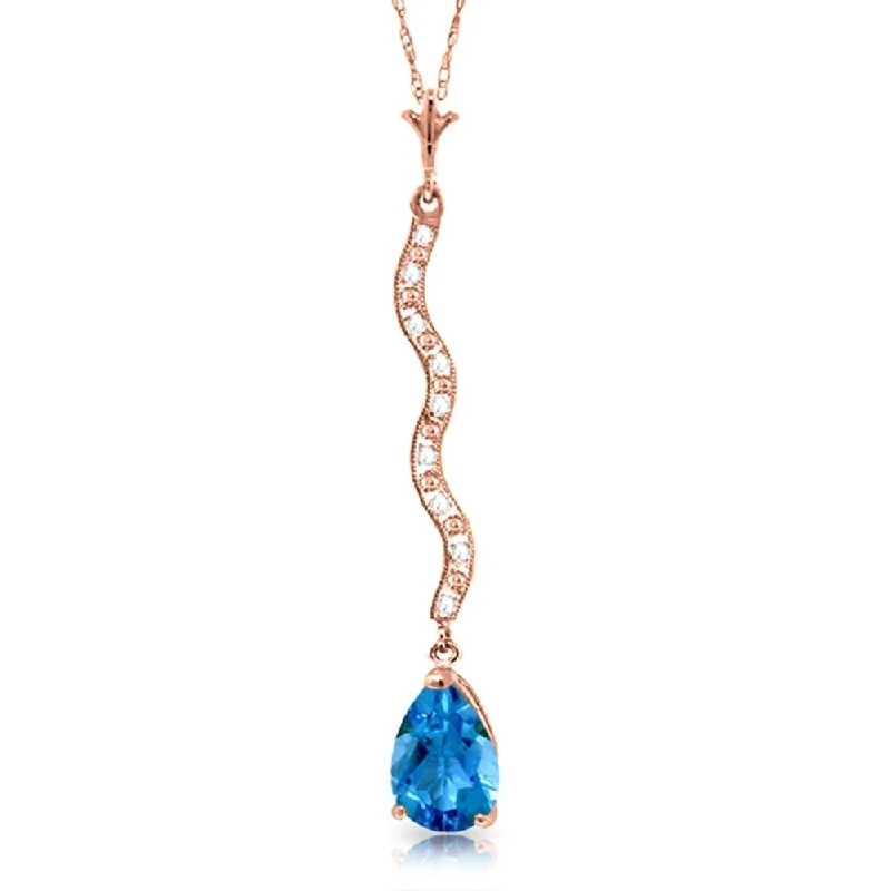 Light filigree necklaces-14K Rose Gold Diamond & Blue Topaz Necklace Jewelry