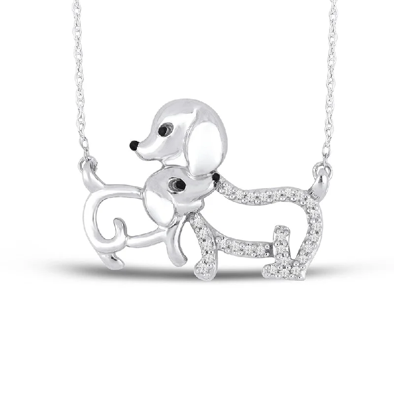 Flat twist necklaces-1/10ct TDW Diamond Mom and Child Necklace in Sterling Siver by De Couer