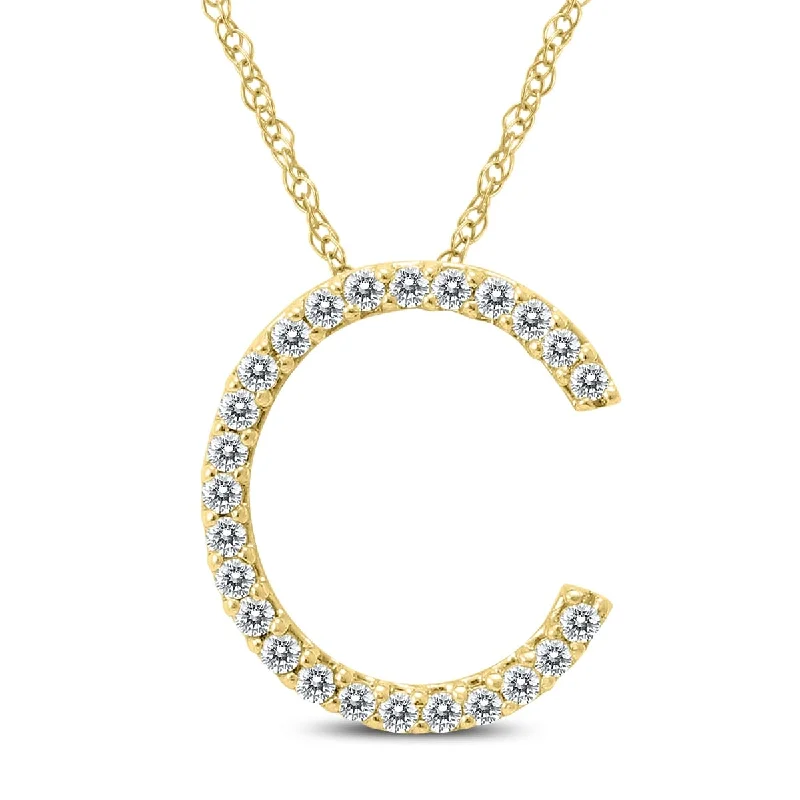 Spring clasp necklaces-Marquee 1/8 Carat TW C Initial Diamond Pendant Necklace in 10K Yellow Gold with Adjustable Chain