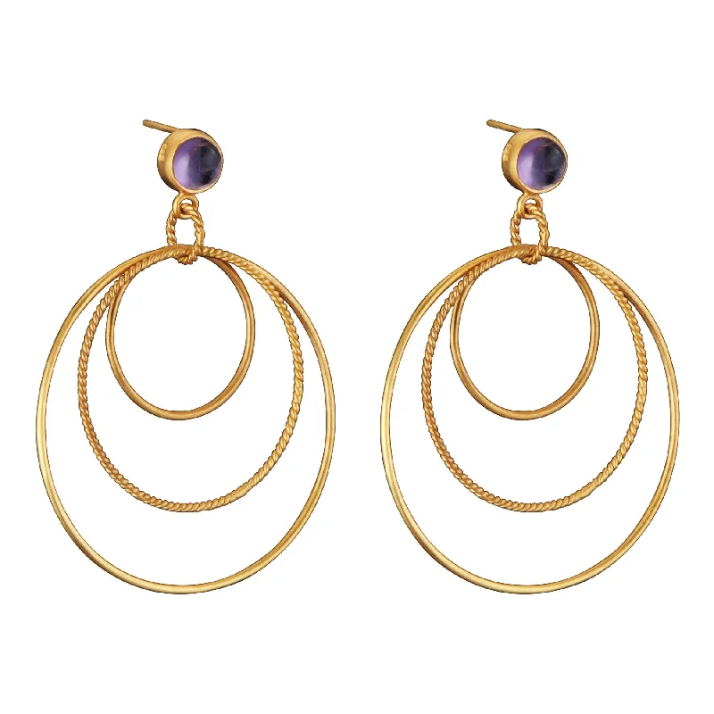 Dual-tone gem earrings-Helène Triple Circle Statement Earrings