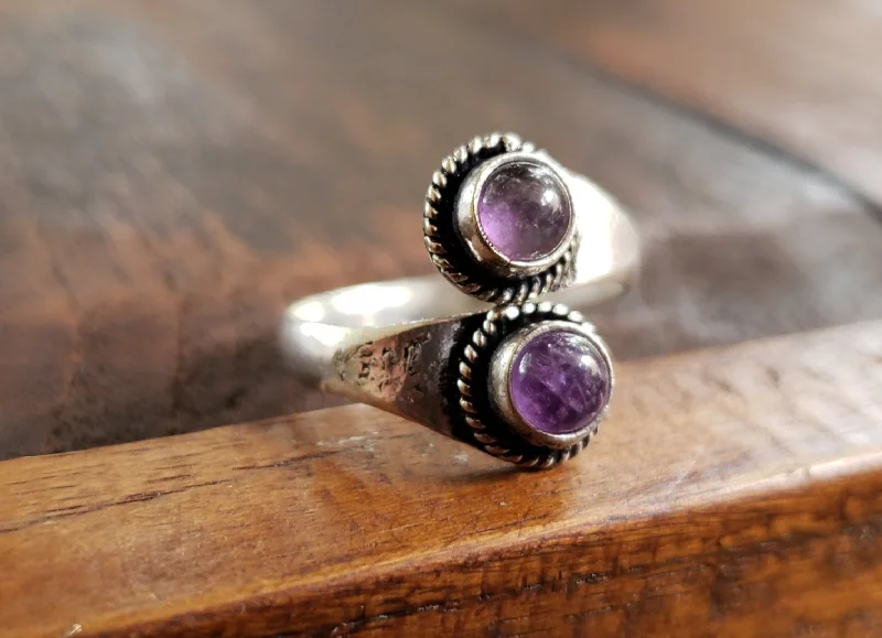 Citrine stone rings-Adjustable Brass Amethyst Ring