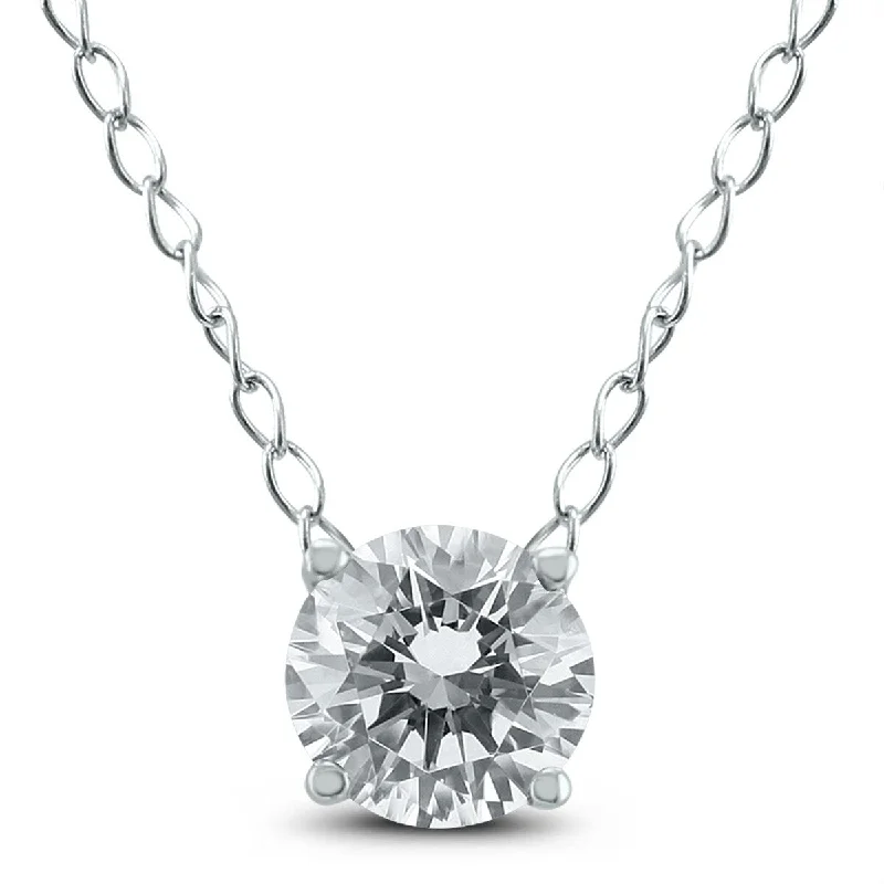 Warm wood necklaces-Marquee 1/3 Carat Floating Round Diamond Solitaire Necklace in 14K White Gold