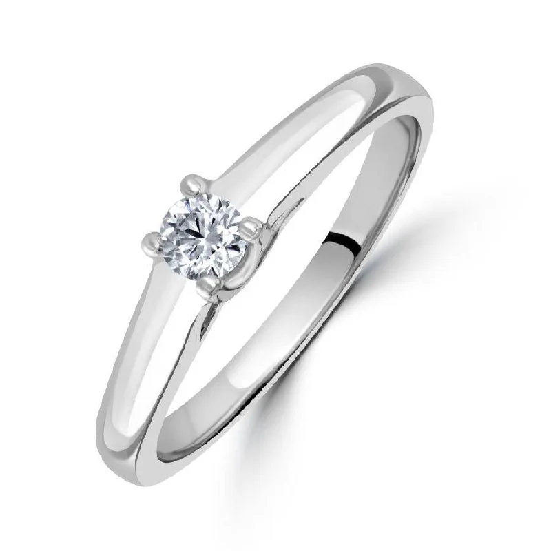 Petal carved engagement rings-0.15ct Round Brilliant Cut Diamond Solitaire 18ct White Gold Ring