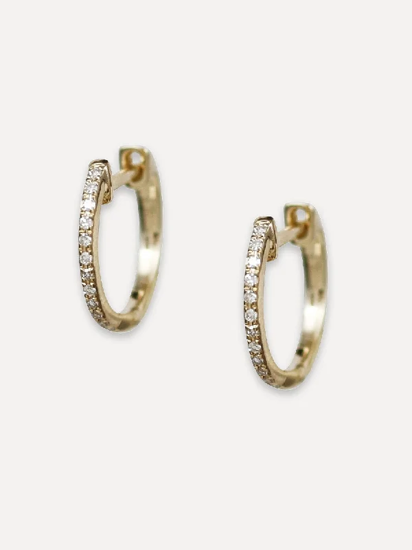 Bright stud earrings-14K Diamond Single Row Huggies