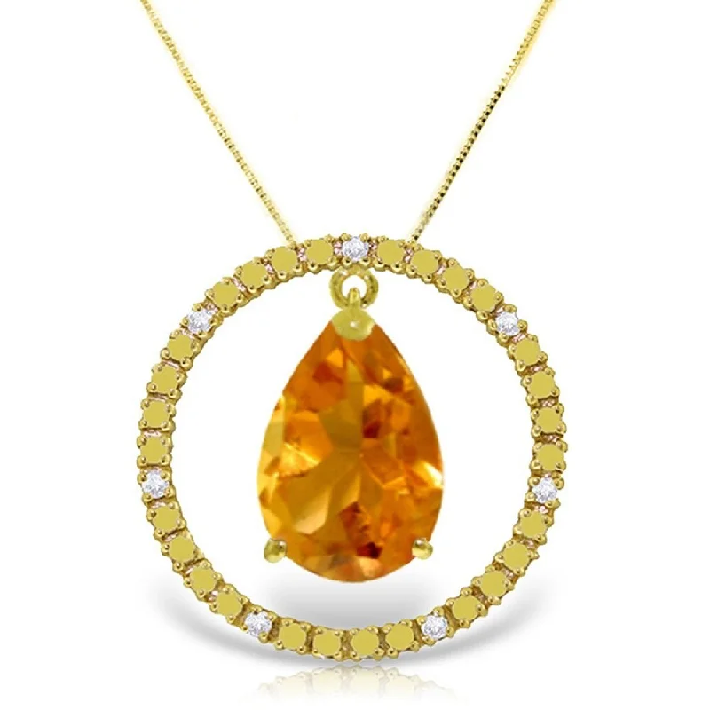 Sleek drop necklaces-6.6 Carat 14K Gold Diamond Citrine Circle of Love Necklace