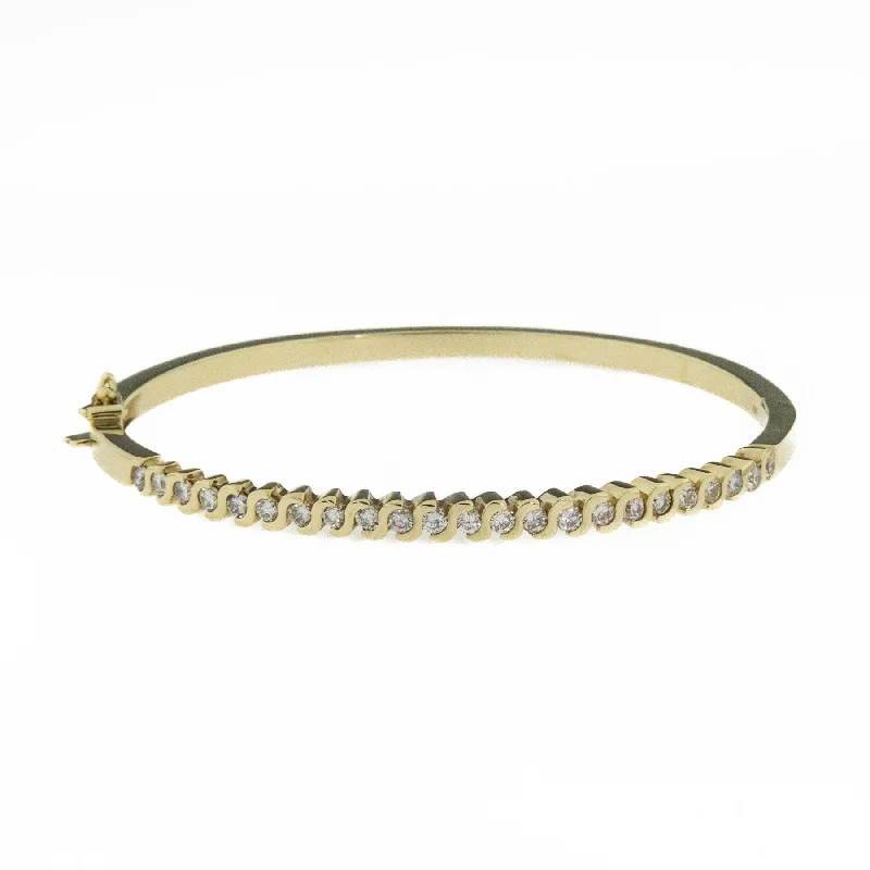 Silk thread bangles-1.15ctw Round Brilliant Diamond Hinged Bangle 6.75" Bracelet in 12K Yellow Gold