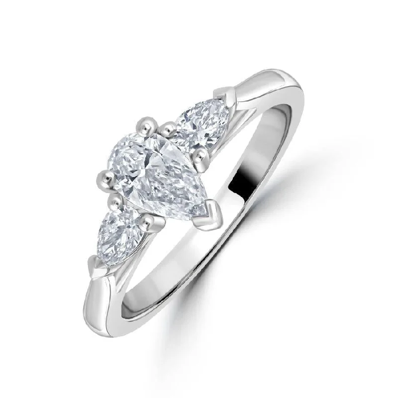 Pure star engagement rings-Platinum Pear Cut Diamond Trilogy Ring