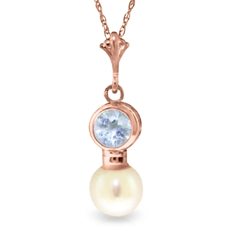 Heavy gem necklaces-14K Rose Gold Aquamarine & Pearl Necklace