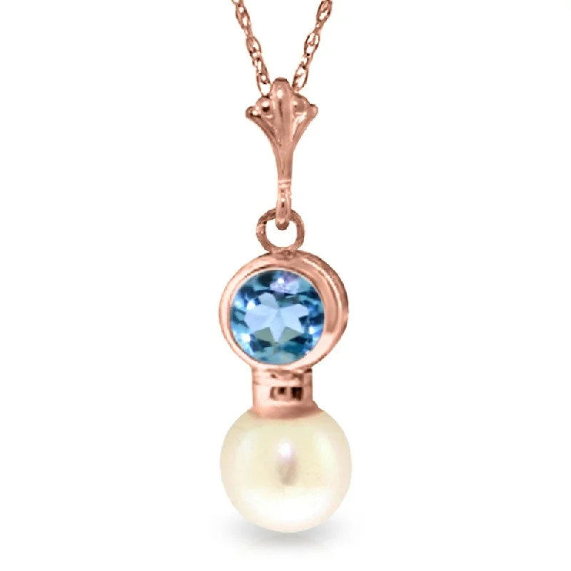 Vintage locket necklaces-14K Rose Gold Blue Topaz & Pearl Necklace Gemstone