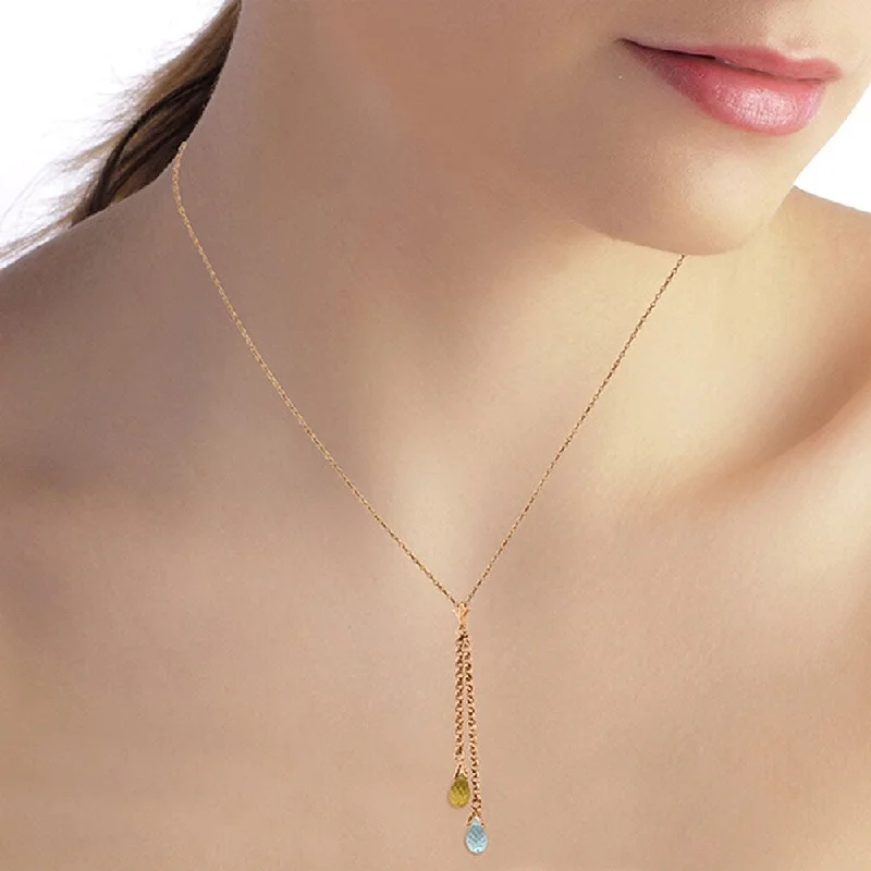 Peace charm necklaces-14K Solid Rose Gold Necklace with Blue Topaz and Citrine