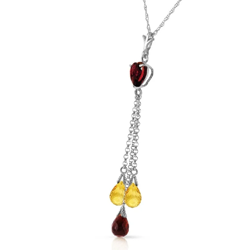 Smooth disc necklaces-4.75 CTW 14K Solid White Gold Necklace Briolette Garnet Citrine