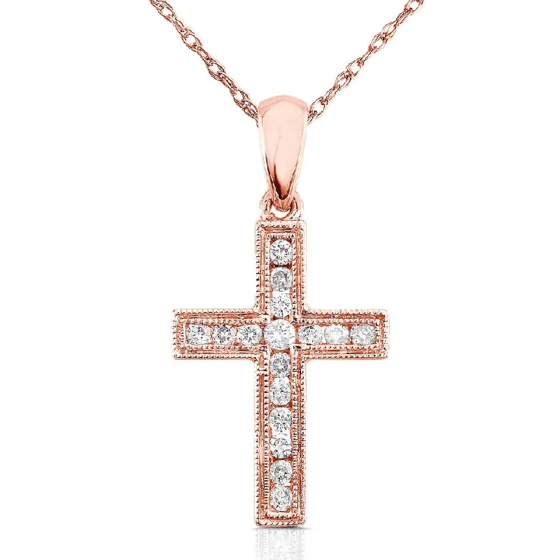 Wave pattern necklaces-Annello by Kobelli 14k White, Yellow or Rose Gold 1/6ct TDW Diamond Cross Necklace