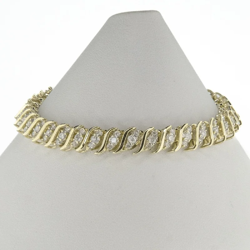 Polished bead bangles-3.00ctw Multi Diamond 7.5" Tennis Bracelet in 14K Yellow Gold