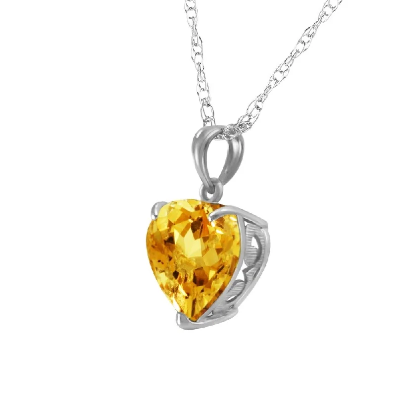 Vintage locket necklaces-14K Solid White Gold Necklace with Natural 10mm Heart Citrine