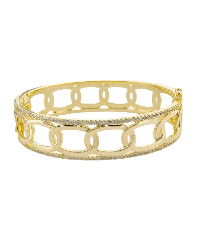 Wide cuff bangles-CZ Oval Bangle Bracelet