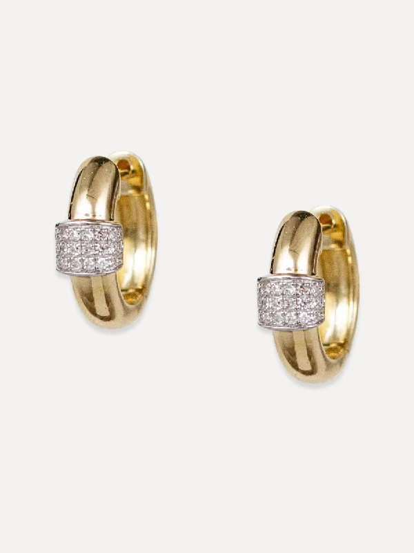 Solid ring earrings-14K Banded Pavé Diamond Huggies