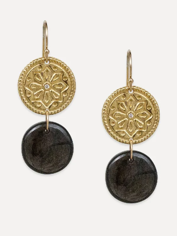 Bead braid earrings-Sun Lotus Coin Earrings