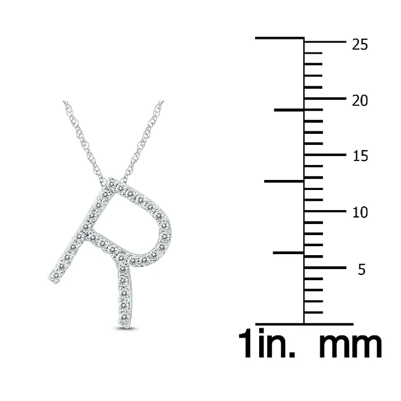 Retro deco necklaces-Marquee 1/5 Carat TW R Initial Diamond Pendant Necklace in 10K White Gold with Adjustable Chain