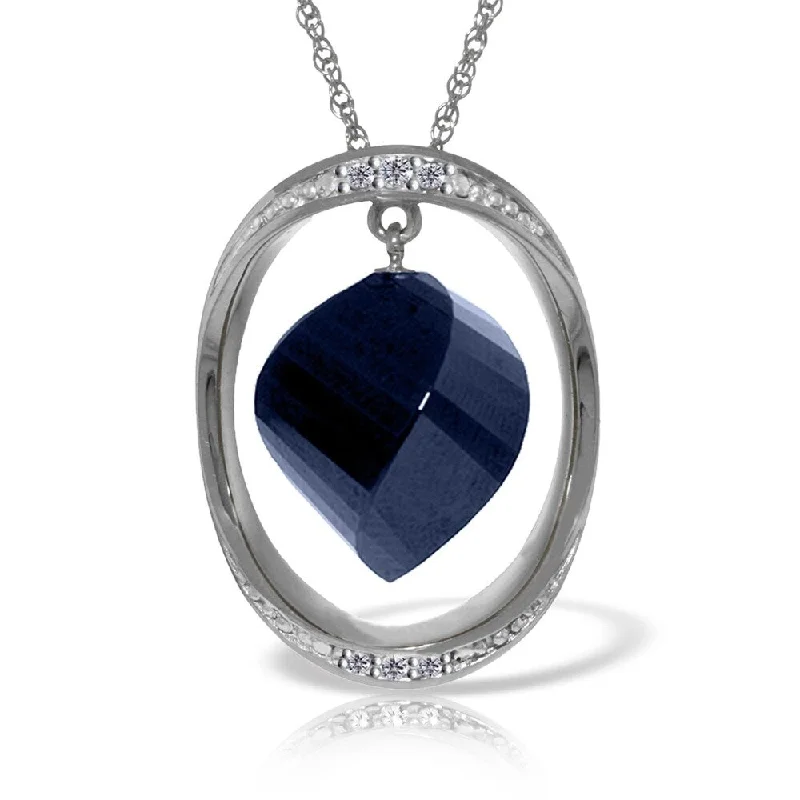 Fairy wing necklaces-14K Solid White Gold Necklace with Twisted Briolette Dyed Sapphire & Diamonds