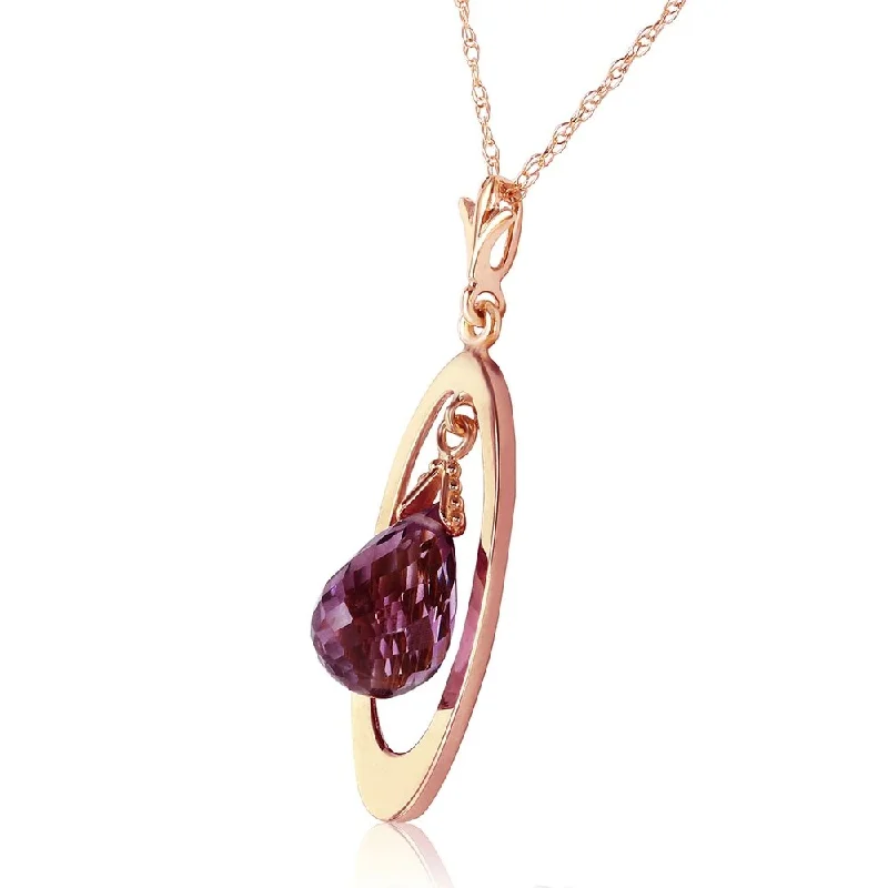 Slanted design necklaces-14K Solid Rose Gold Necklace with Briolette Purple Amethyst