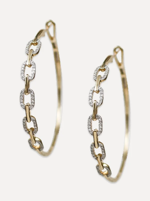 Square stud earrings-14K Diamond Large Anchor Chain Link Hoops