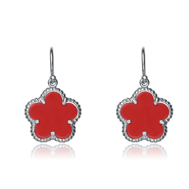 Alloy design earrings-Jeanne Red Flower Earrings