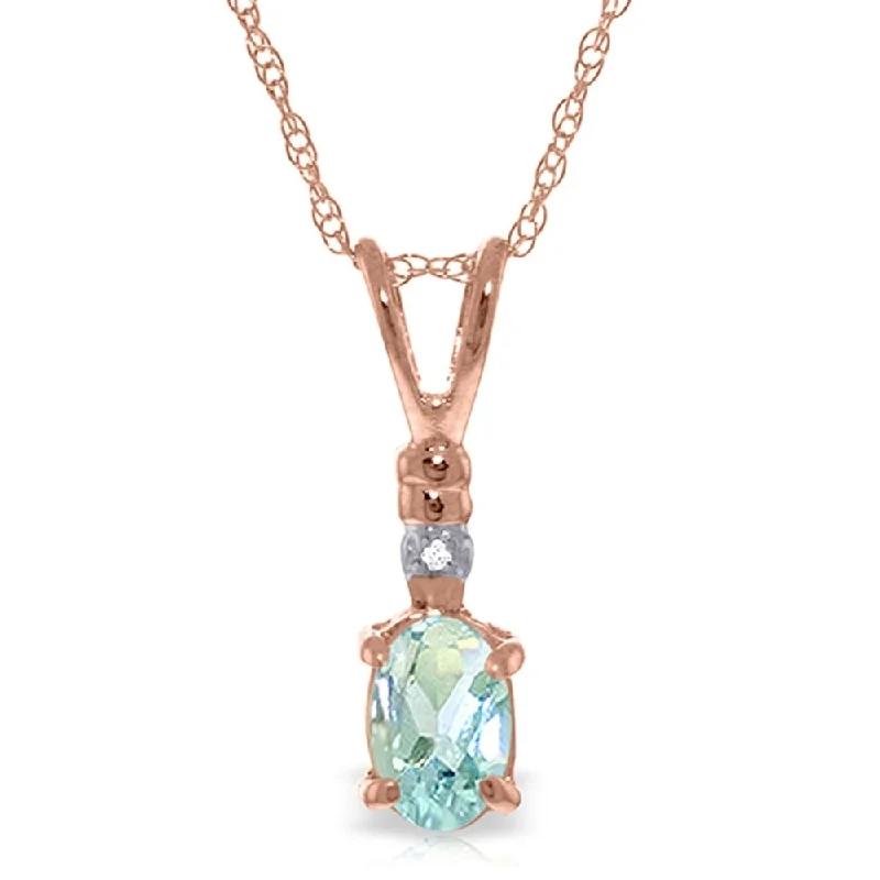 Flat knot necklaces-14K Solid Rose Gold Necklace withNatural Diamond & Aquamarine